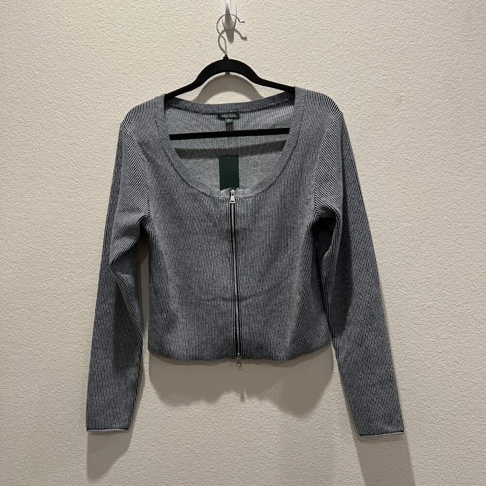 Women's Zip-Front Sweater Cardigan - Wild Fable Navy Blue/Gray XL NWT - Picture 4 of 7